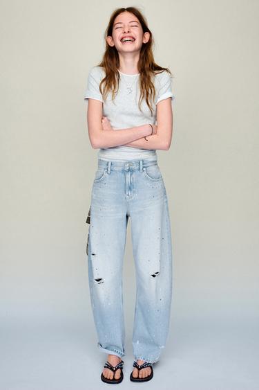 BALLOON-JEANS MIT RISSEN UND STRASS - Hellblau von Zara