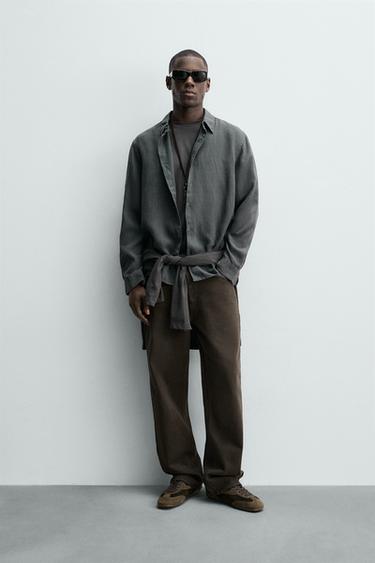 CAMISA REGULAR FIT 100% LINO - Gris antracita de Zara - Imagen 0