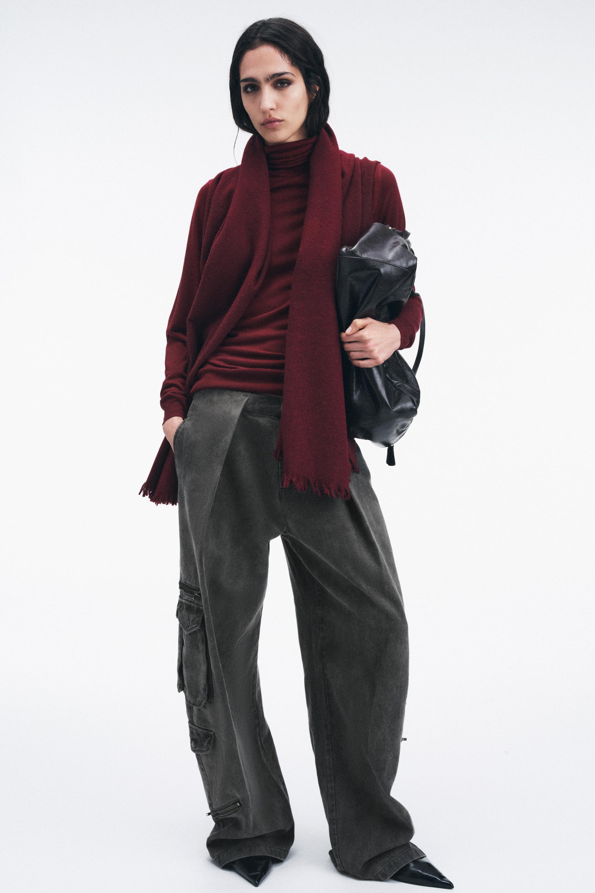 PLAIN WOOL SCARF — Maroon