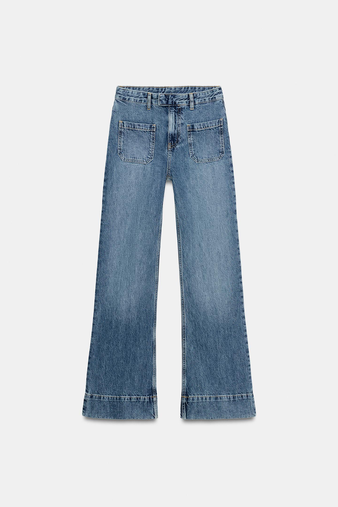 Женские джинсы Zara ZW Collection High-Rise Flare Pocket, цвет: Синий — фото 8