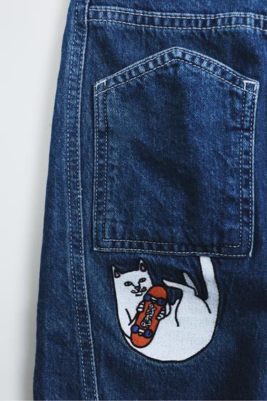 RIPNDIP © X ZARA KIDS EMBROIDERED SKATER DENIM BERMUDA SHORTS - Blue by Zara