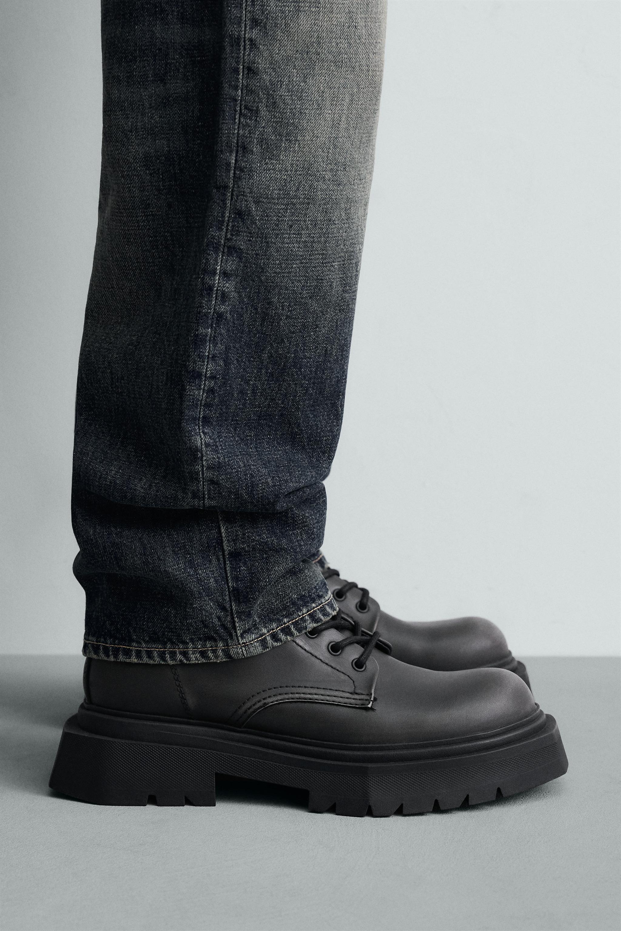 【カミガキ】ZARA ボリュームレースアップシューズ ボリュームレースアップブーツ（ヴィンテージ加工） - グレー | ZARA