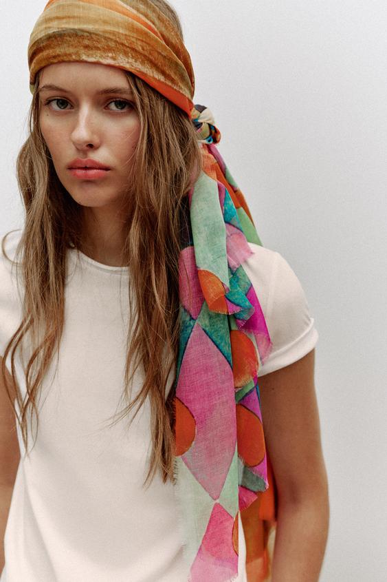 HARLEQUIN PRINT MODAL SILK SCARF - Multicoloured by Zara - Image 0