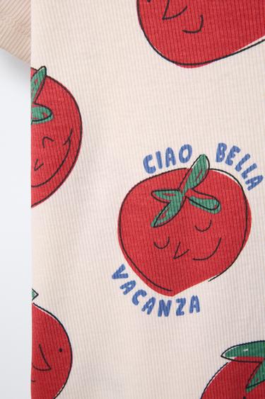 1-18 MONTHS/ TOMATO PRINT SHORT SLEEPSUIT - Ecru by Zara - Image 3