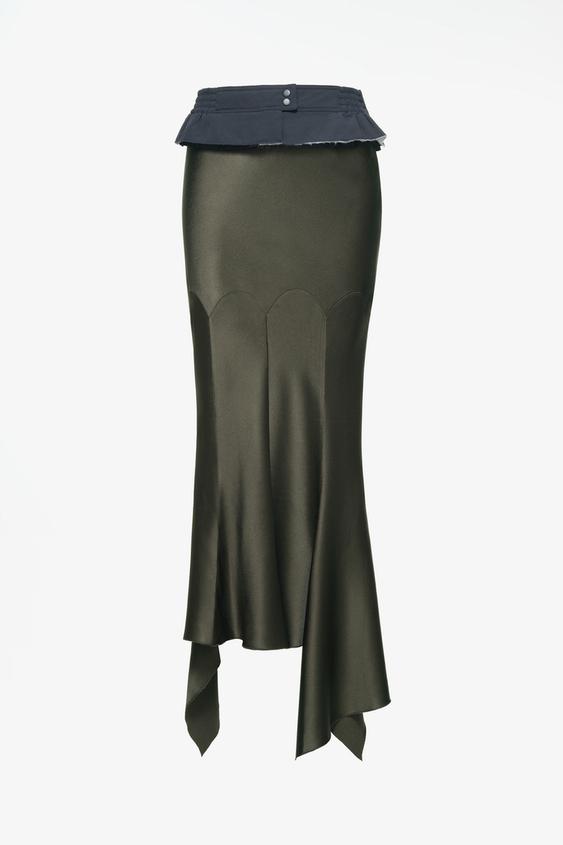LIMITED EDITION SATIN SKIRT WITH CONTRAST CUMMERBUND - Dark bottle green by Zara - Image 0