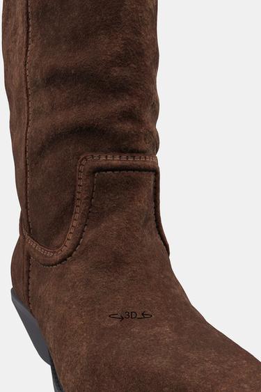 Zara SPLIT LEATHER HEELED COWBOY BOOTS - Brown - Image 0