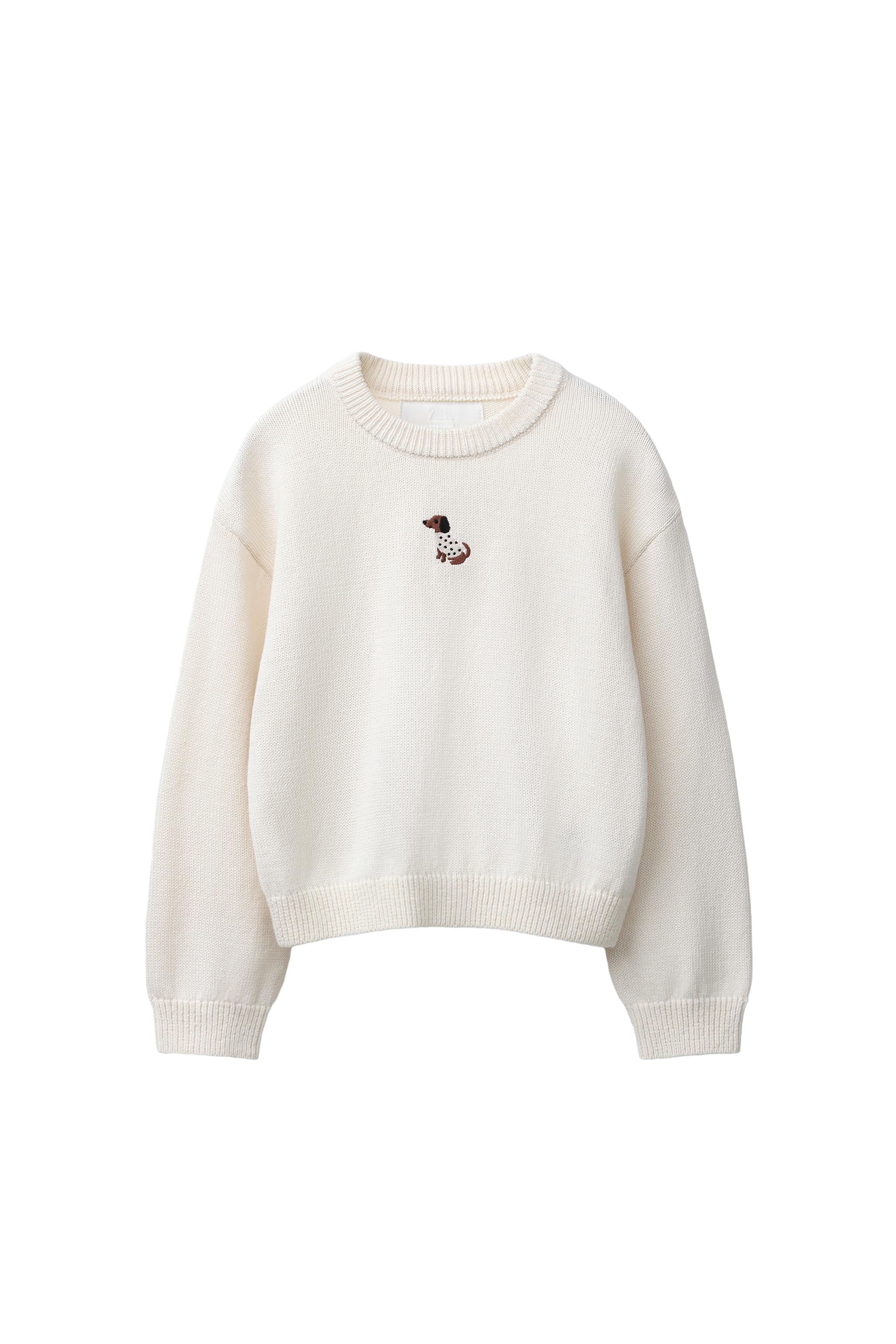 犬刺繍ニットセーター - ライトベージュ | ZARA Japan / 日本