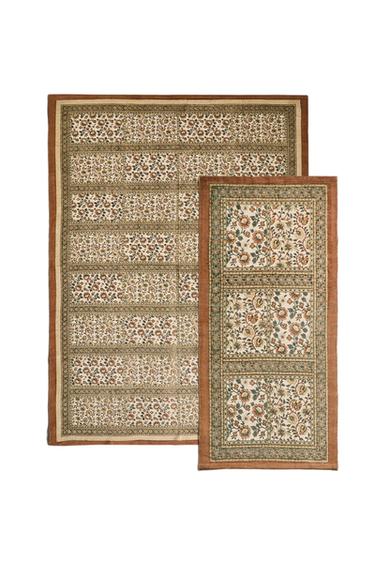 COLOUR BLOCK PRINT COTTON RUG - Salmon by Zara