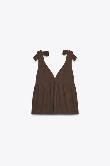 TOP WITH BOWS - Brown by Zara