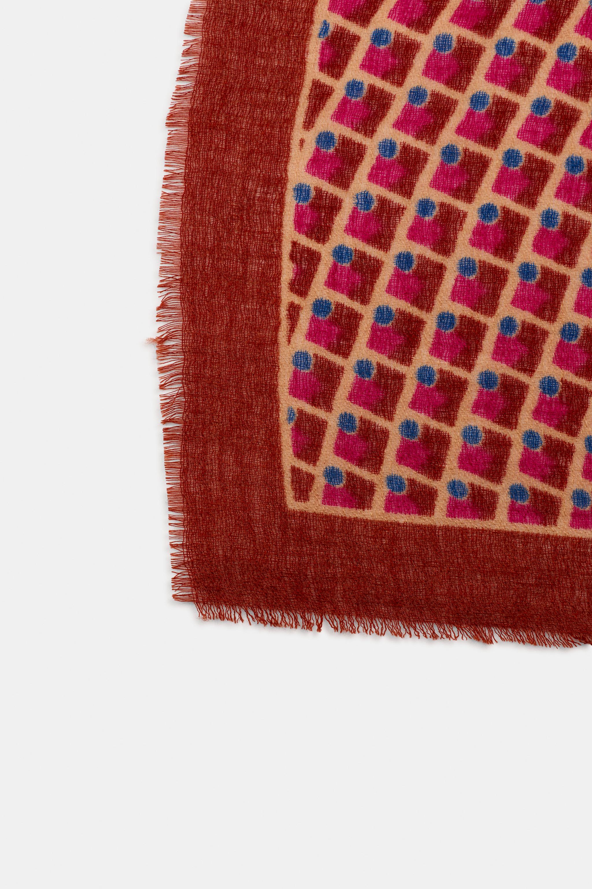 GEOMETRIC PRINT WOOL BLEND SCARF