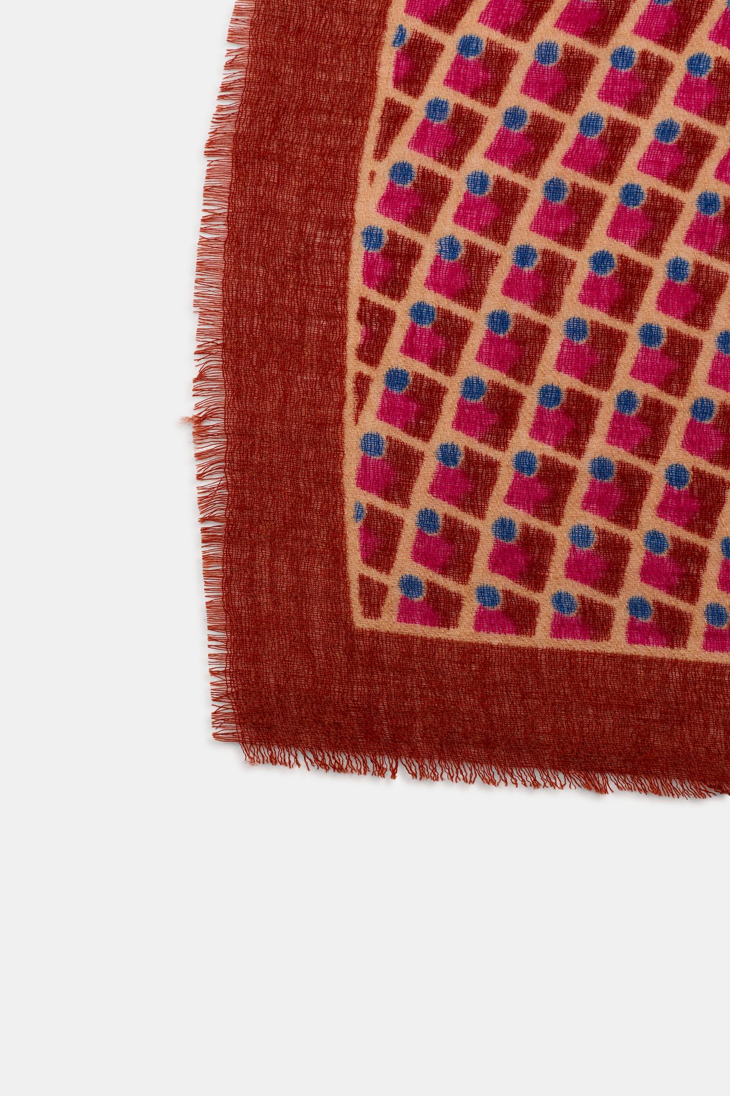 Женский шарф Zara Geometric Print Wool Blend, цвет: Красный — фото 3