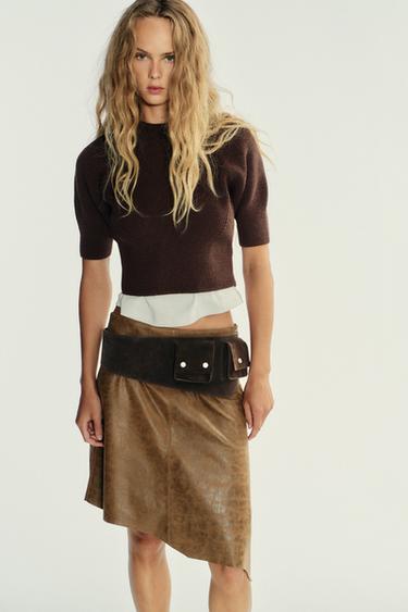 RIB KNIT SWEATER - Brown by Zara - Image 1
