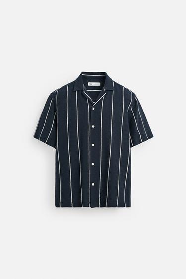 Zara TEXTURED STRIPED SHIRT - Navy blue