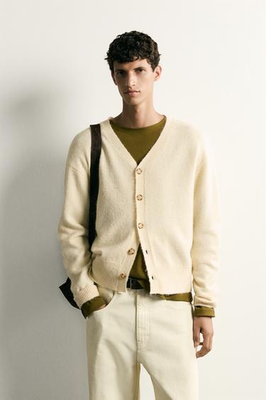 Zara TEXTURED KNIT CARDIGAN - Ecru
