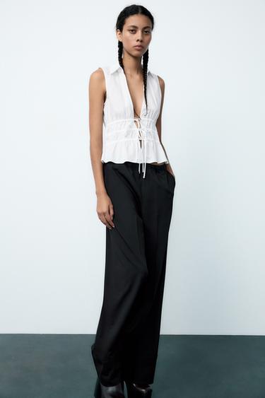 TIE-FRONT POPLIN TOP - White by Zara - Image 0