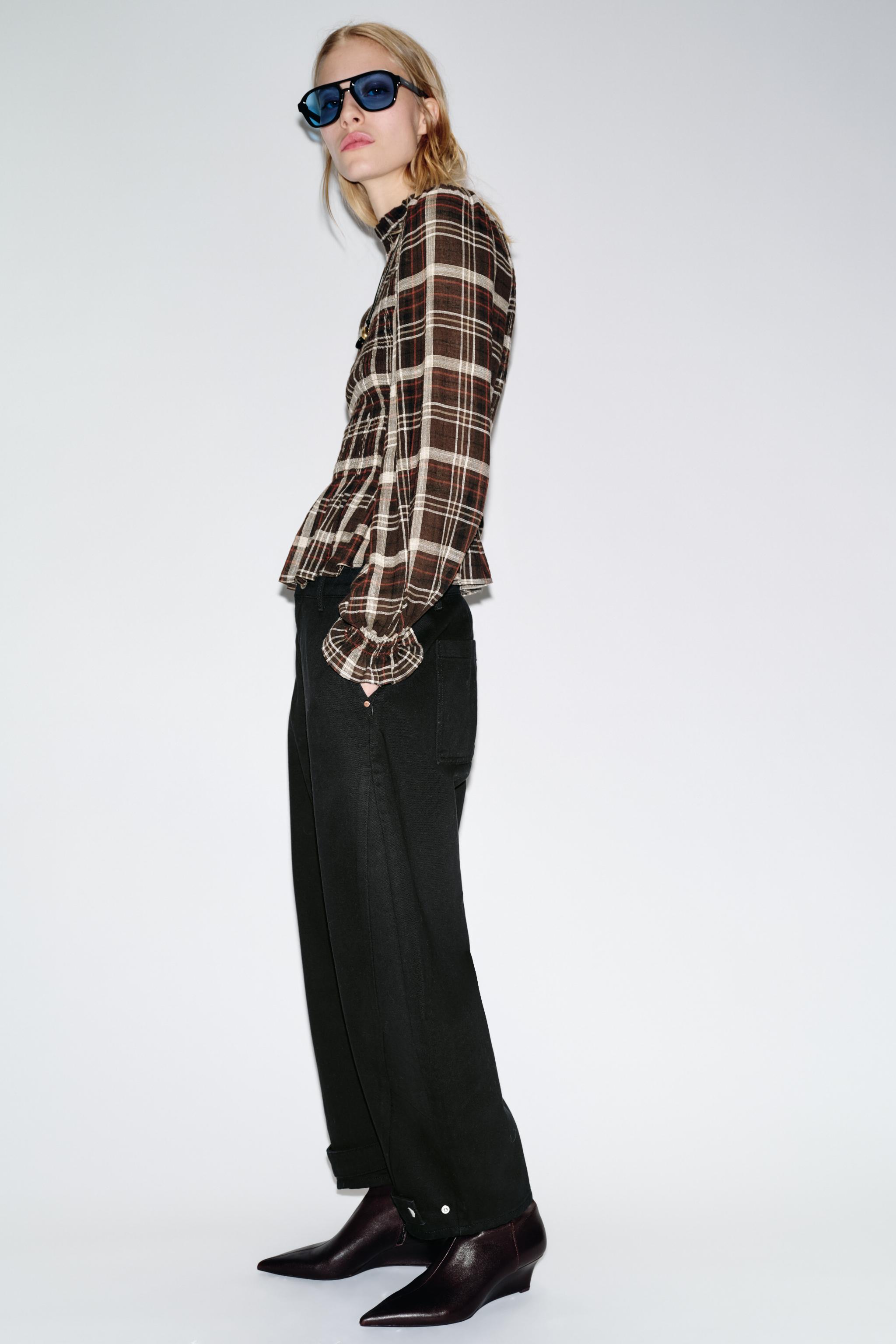 SMOCKED PLAID SHIRT