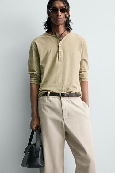 WIDE-LEG CHINO TROUSERS - Oyster-white by Zara - Image 4