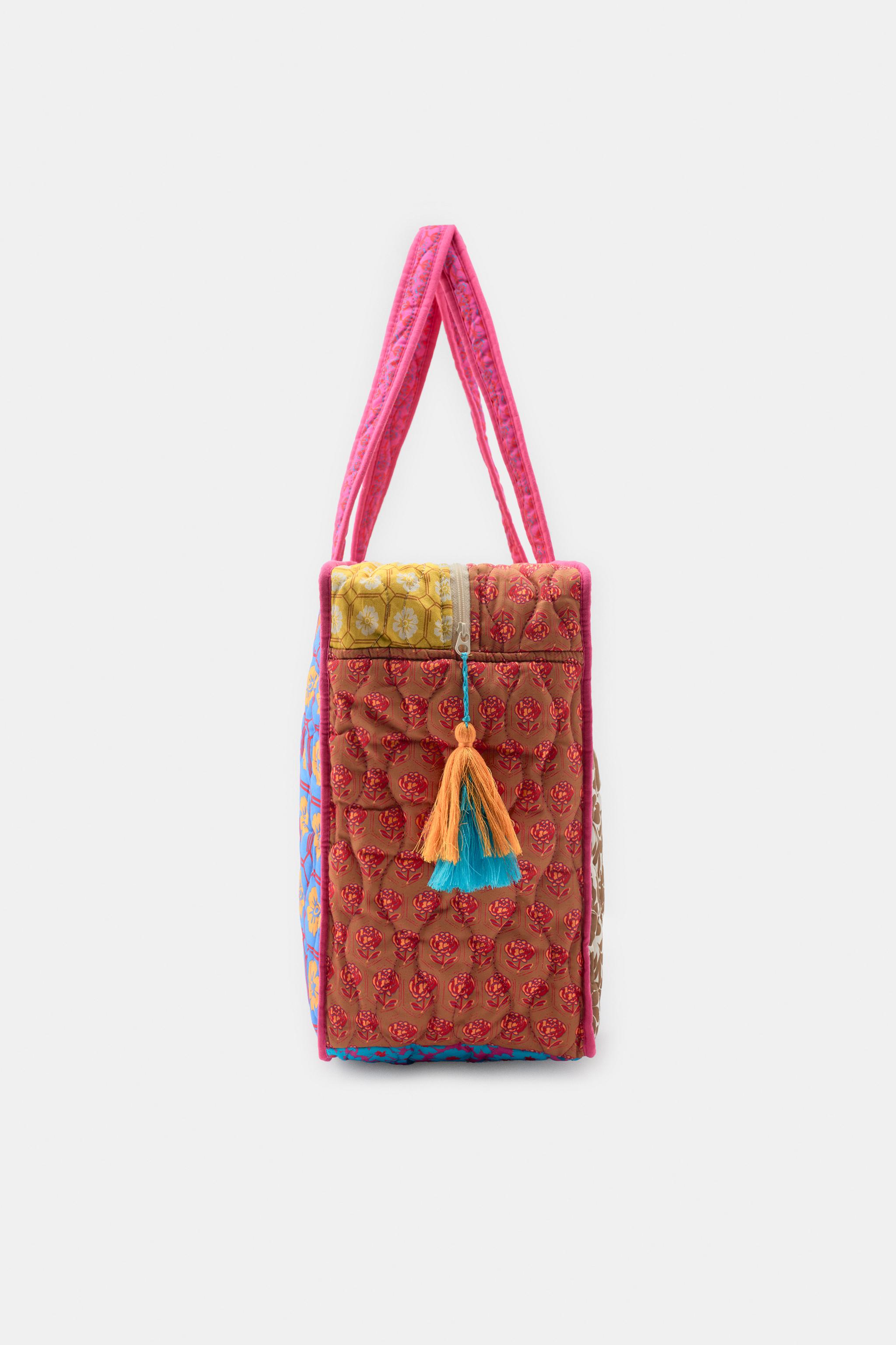 Zara Patchwork Desenli Kapitone Çanta görsel 4