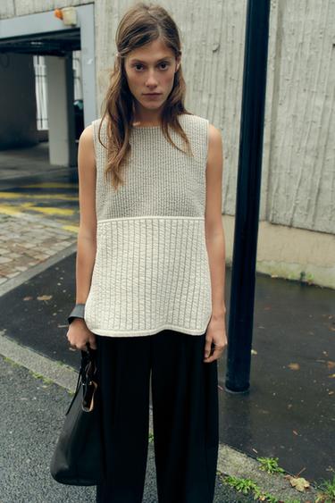 Zara PATCHWORK PUFFER VEST - striped