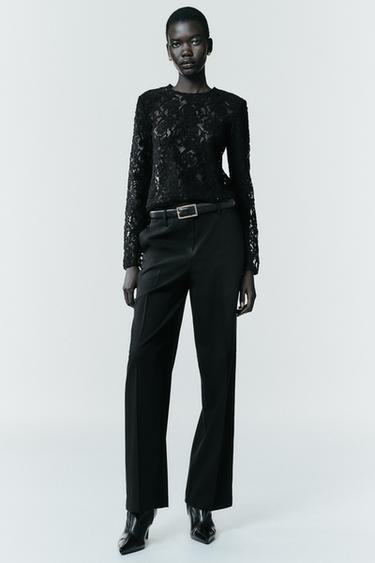 Zara SHOULDER PAD LACE TOP - Black