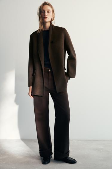 Zara ZW COLLECTION OVERSIZED WOOL BLAZER - Brown