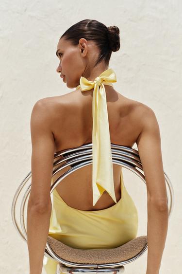 ROBE MIDI HALTER - Jaune clair de Zara - Image 3
