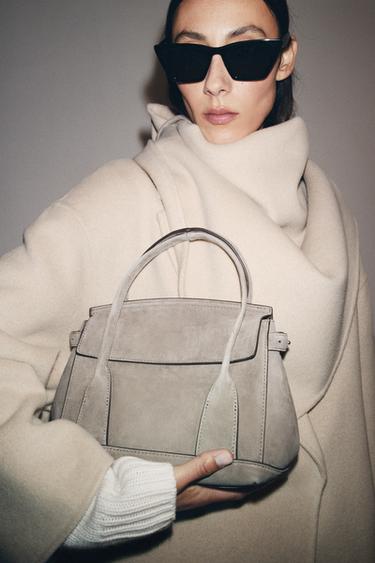 LEATHER MINI CITY BAG - Grey by Zara