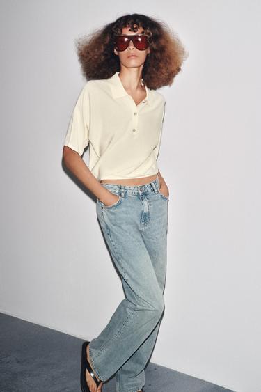 ÁO CỘC TAY DỆT KIM DÁNG POLO - Kem từ Zara - Hình ảnh 0