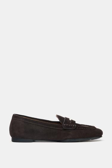SPLIT SUEDE LOAFERS - Chocolate Brown by Zara