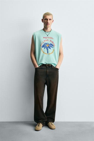 PALM TREE PRINT TANK TOP - Light green by Zara