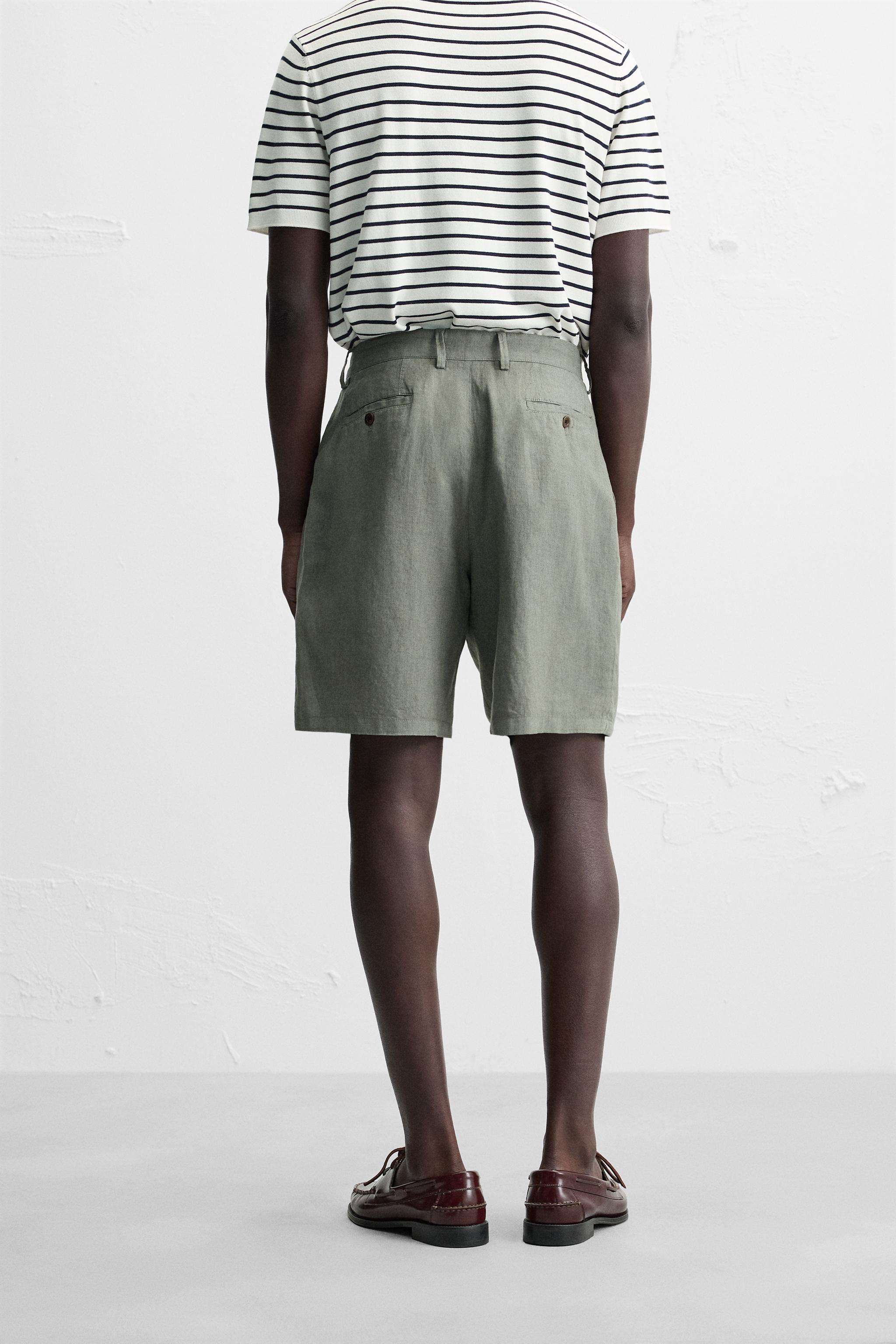 100% LINEN PLEATED SHORTS