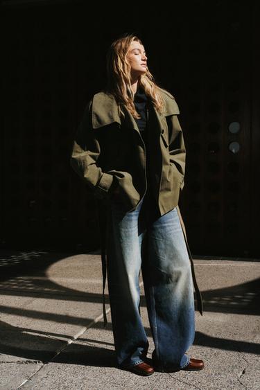 TRENCH ALGODÓN CINTURÓN - Khaki oscuro de Zara - Imagen 0