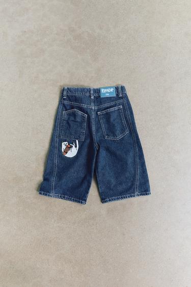 برمودا DENIM SKATER مطرز RIPNDIP © X ZARA KIDS - أزرق by Zara