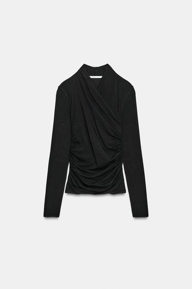 SIDE DRAPE T-SHIRT - Black by Zara