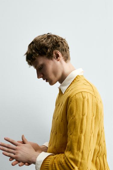 COTTON CABLE-KNIT TEXTURED JUMPER - Yellow by Zara - Image 5