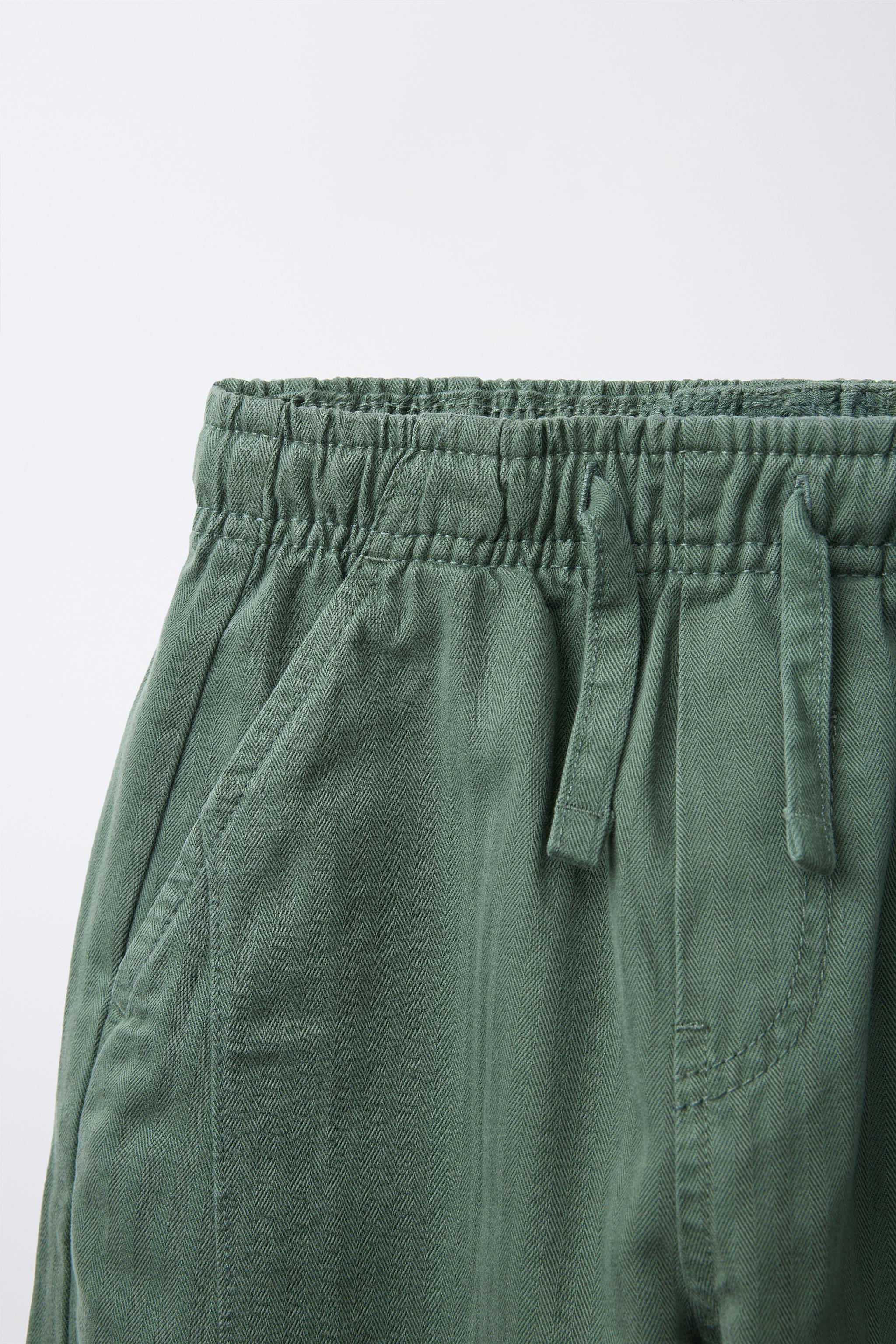 STRAIGHT LEG HERRINGBONE PANTS - Green | ZARA United States
