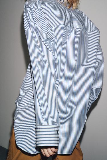 STRIPED POPLIN SHIRT ZW COLLECTION - White / Navy by Zara
