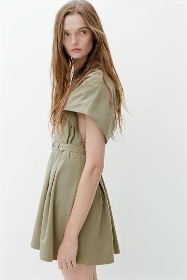 ZW COLLECTION BELTED SHORT DRESS - Khaki by Zara