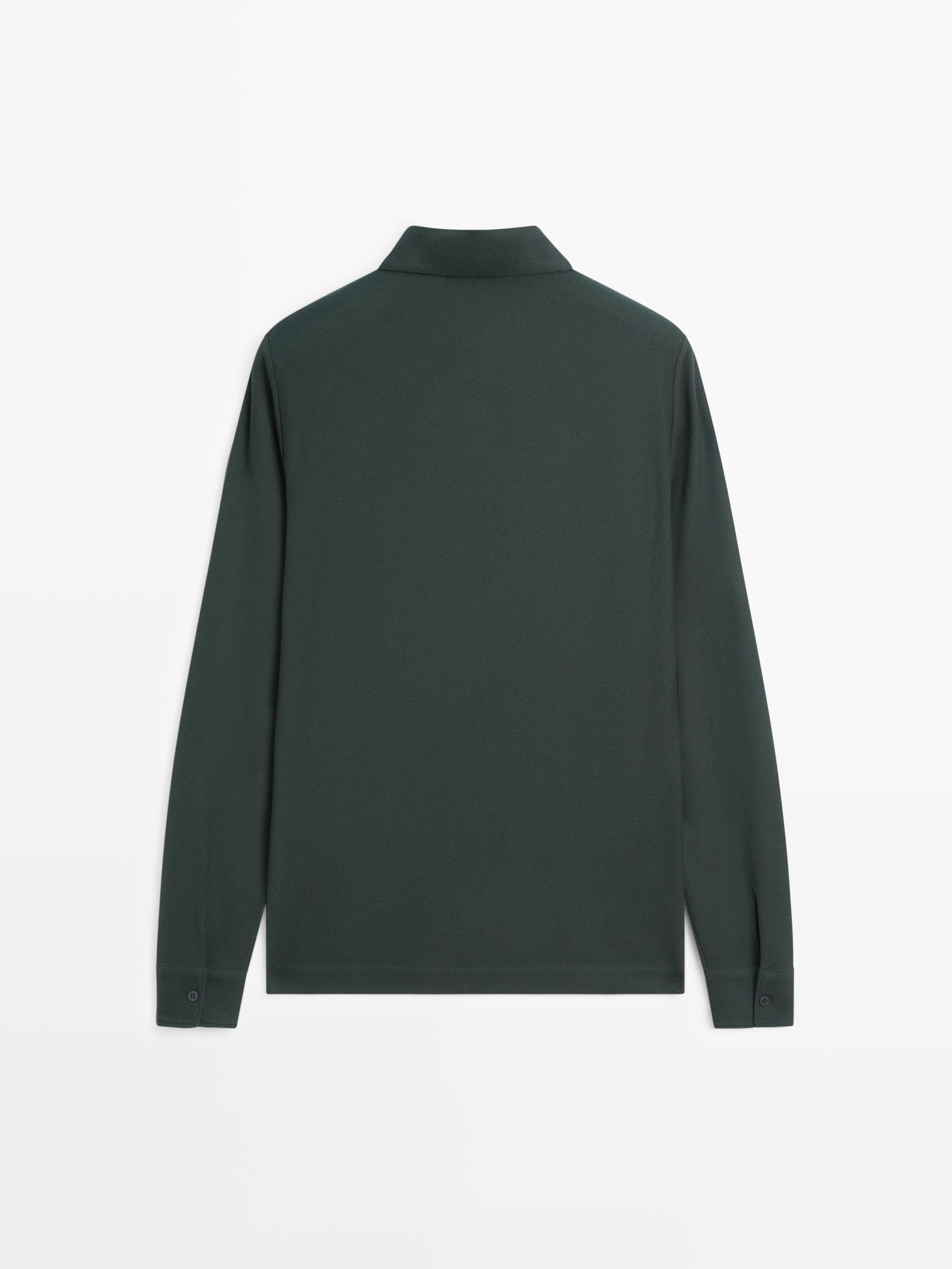 Textured piqué polo shirt with long sleeves
