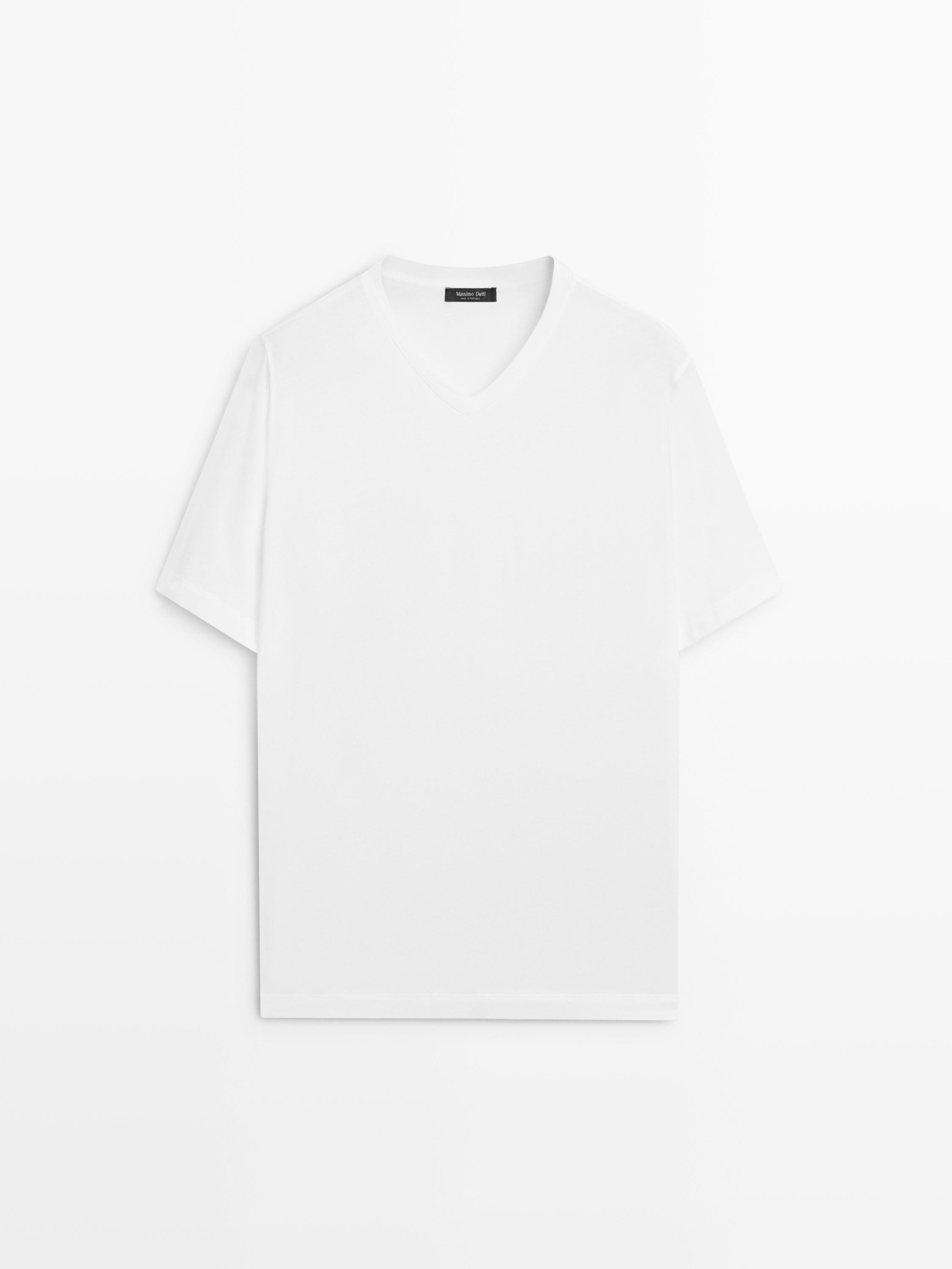T-shirt col en V 100 % coton