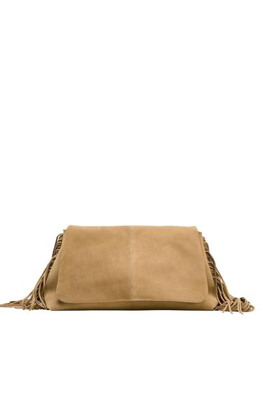 SPLIT SUEDE CROSSBODY BAG WITH FRINGING