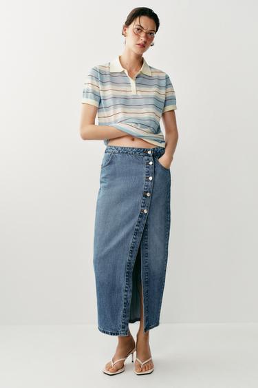 FALDA Z1975 CRUZADA DENIM - Azul medio de Zara