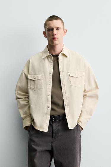 Zara RELAXED FIT SHIRT - Oyster-white