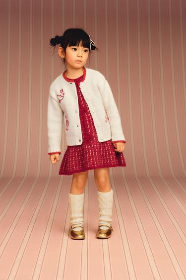 Zara 刺繡針織開襟衫 - 裸色