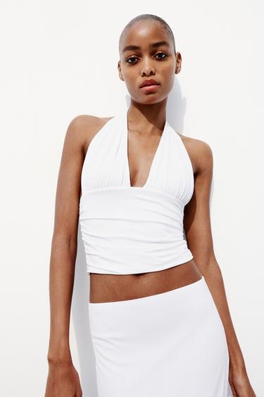 КРОП-ТОП ИЗ ПОЛИАМИДА С ГОРЛОВИНОЙ ХАЛТЕР — БЕЛЫЙ от Zara — изображение 0