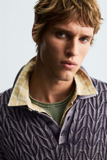 GEOMETRIC JACQUARD KNIT POLO SHIRT - Lilac by Zara - Image 5