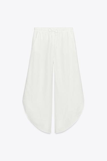 Zara ZW COLLECTION LINEN PANTS WITH VENTS - White