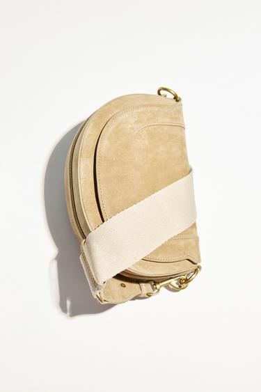 Zara DOUBLE HANDLE LEATHER CROSSBODY BAG - SAND/BROWN