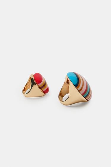 PACK OF 2 RESIN STRIPED RINGS - Multicoloured by Zara - Image 6