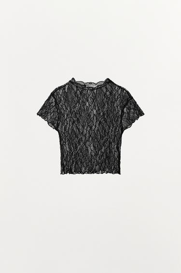 LACE CROP TOP - Black by Zara - Image 1